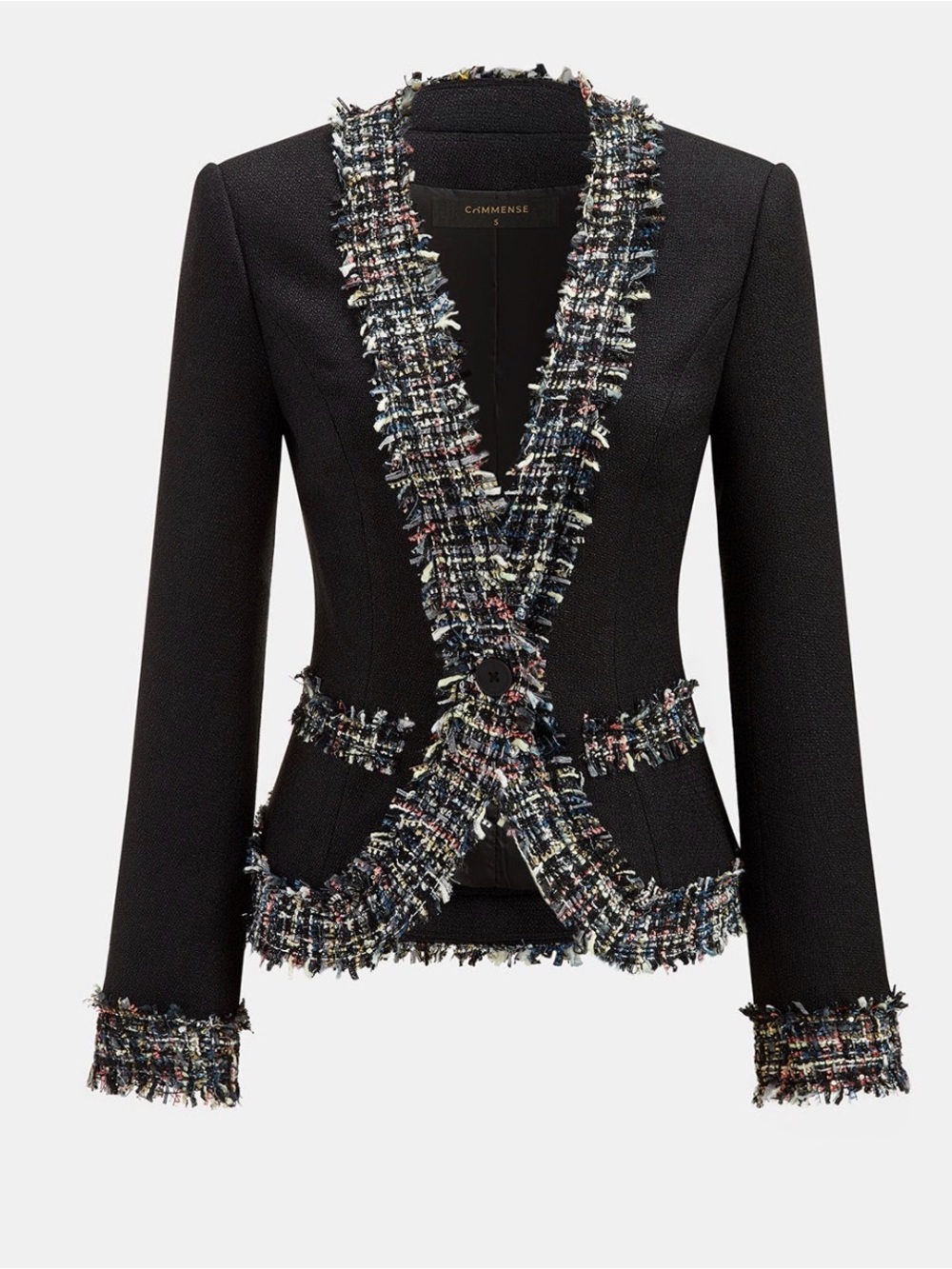 Commense Black Tweed-Trim Single-Button Blazer